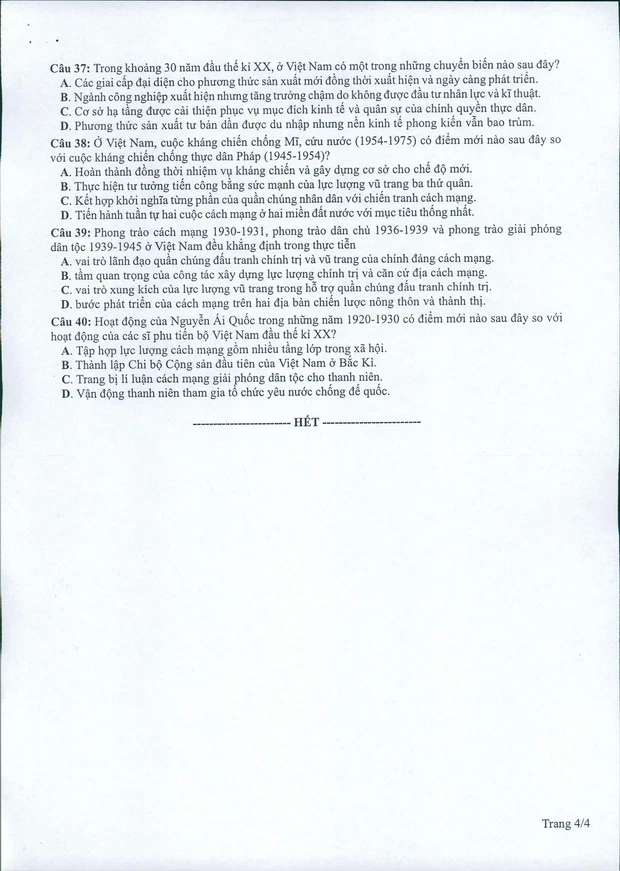 Đề minh họa Sử 2022 có file PDF tải về nhanh nhất