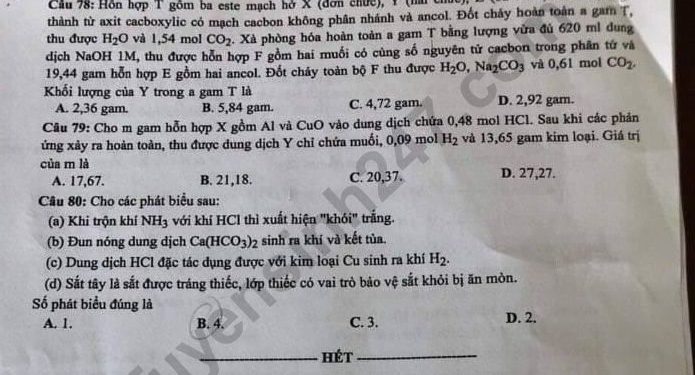 Đề thi Hóa thpt quốc gia 2021 có file PDF và Đáp Án