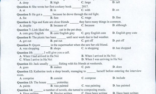 Đề thi tiếng anh THPT quốc gia 2022 chính thức