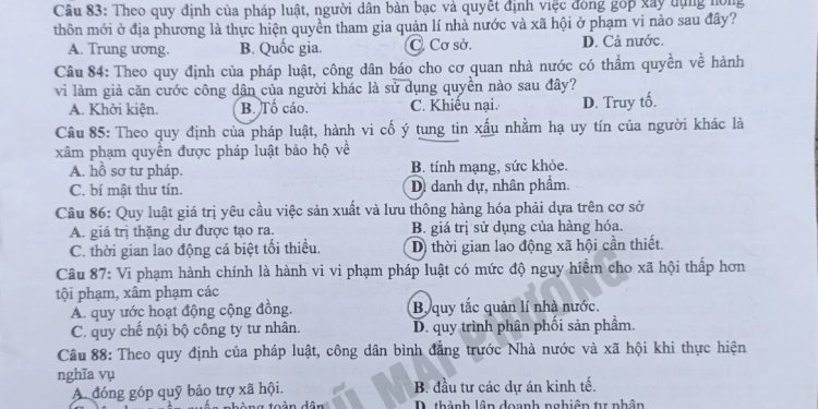Đề thi GDCD thpt quốc gia 2022 cập nhật nhanh nhất