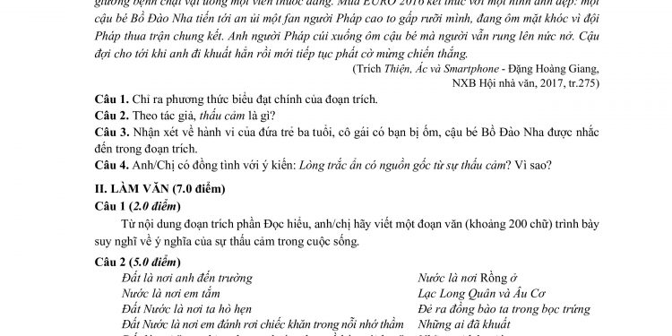 Đề thi văn thpt quốc gia 2017 chính thức có file PDF tải về