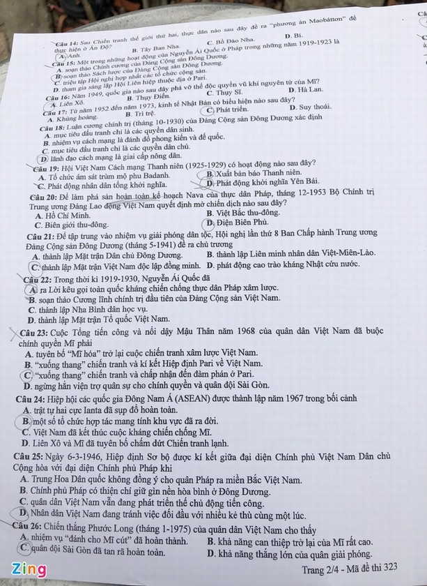 Đề thi sử thpt quốc gia 2020 chính thức có file PDF tải về