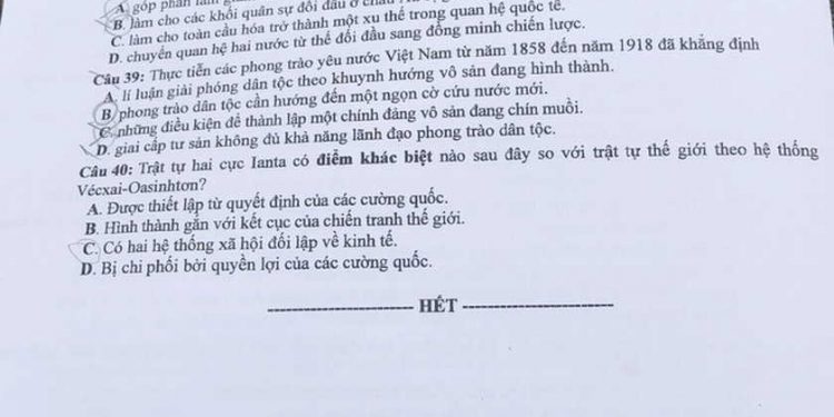Đề thi sử thpt quốc gia 2020 chính thức có file PDF tải về