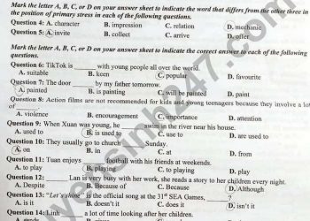 Đề thi tiếng anh vào 10 nghệ an 2022 có file PDF tải về