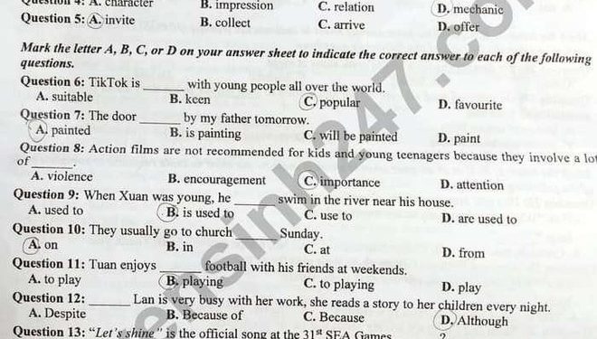 Đề thi tiếng anh vào 10 nghệ an 2022 có file PDF tải về