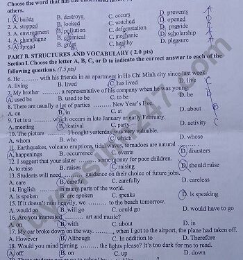 Đề Thi Tiếng Anh Vào 10 Quảng Ngãi 2022