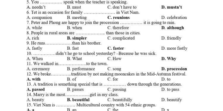 Đề thi tiếng anh cuối kì 1 lớp 8 năm 2021-2022 có file PDF