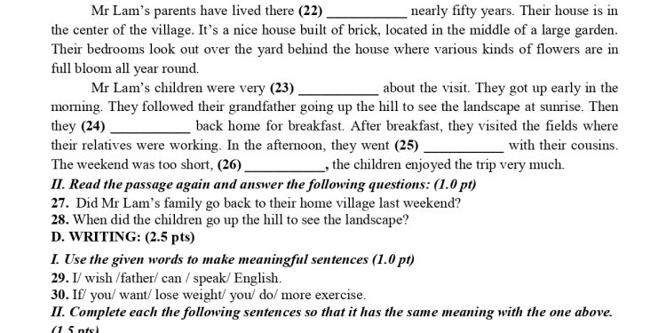 Đề thi tiếng anh lớp 9 học kì 1 năm học 2021-2022 có file PDF