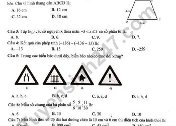 Đề thi toán lớp 6 học kì 1 huyện Trực Ninh năm học 2022 2023