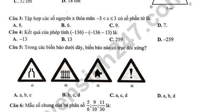 Đề thi toán lớp 6 học kì 1 huyện Trực Ninh năm học 2022 2023