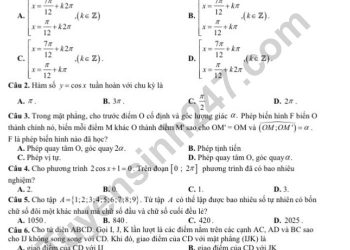 Đề thi học kì 1 lớp 11 môn toán THPT Lương Ngọc Quyến 2022