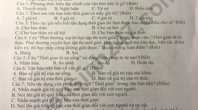 Đề thi văn cuối kì 1 lớp 7 trường THCS Kỳ Bá 2022