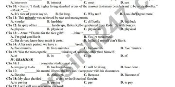 Đề thi tiếng anh lớp 10 học kì 1 năm học 2021-2022 có đáp án