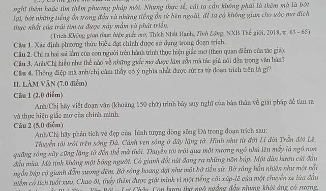 Đề thi văn cuối học kì 1 lớp 12 tỉnh Bắc Giang năm học 2022 2023