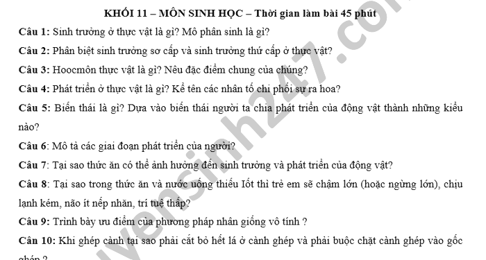 Đề Thi Học Kì 2 Môn Sinh Lớp 11 Thpt Lý Thường Kiệt Năm 2021 Min