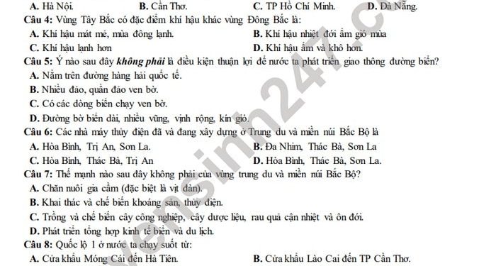 Bộ đề thi địa lý lớp 12 học kì 2 có file PDF tải về 2023