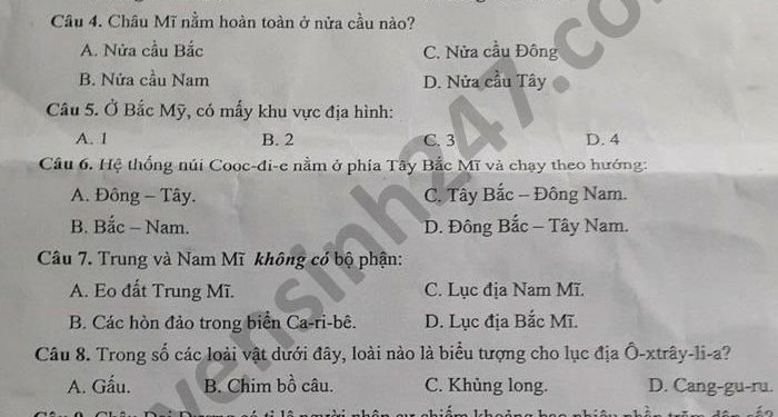Đề Thi Học Kì 2 Năm 2021 Môn Địa Lớp 7 Huyện Việt Yên 1 Min