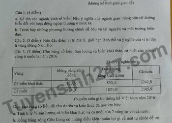 Đề thi địa lý lớp 9 cuối học kì 2
