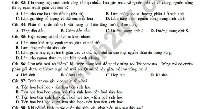 Bộ đề thi học kì 2 môn sinh lớp 12 mới nhất năm 2023