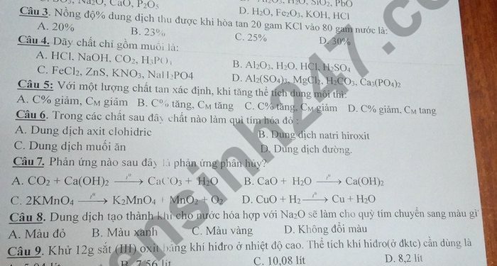 Đề thi hóa cuối kì 2 lớp 8 theo từng năm có file PDF
