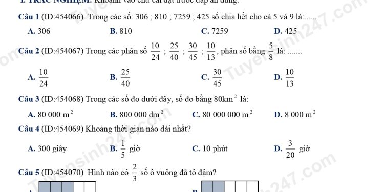Bộ đề thi toán lớp 4 giữa học kì 2 có đáp án và file pdf