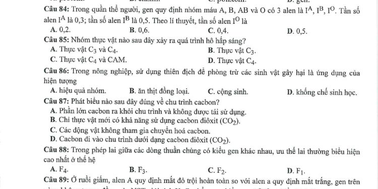 Đề minh họa môn sinh học thpt quốc gia 2023