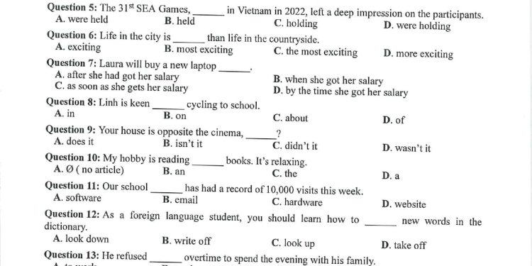 Đề minh họa tiếng anh thpt quốc gia 2023 có đáp án và file pdf