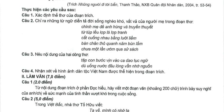 Đề minh họa môn ngữ văn thpt quốc gia 2023