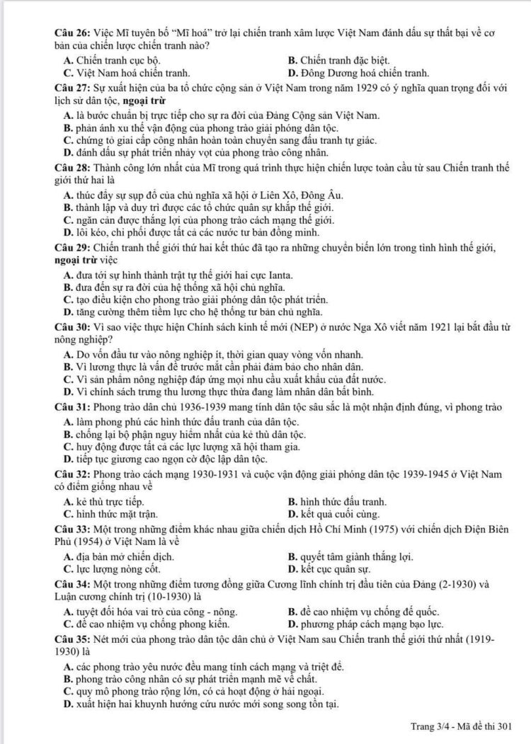 Đề thi thử môn lịch sử thpt quốc gia 2023 tỉnh Hòa Bình có đáp án