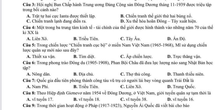 Đề thi thử môn lịch sử thpt quốc gia 2023 tỉnh Hòa Bình có đáp án