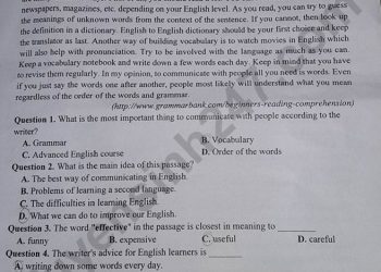 Bộ đề thi tiếng anh lớp 9 cuối học kì 2 mới nhất 2023