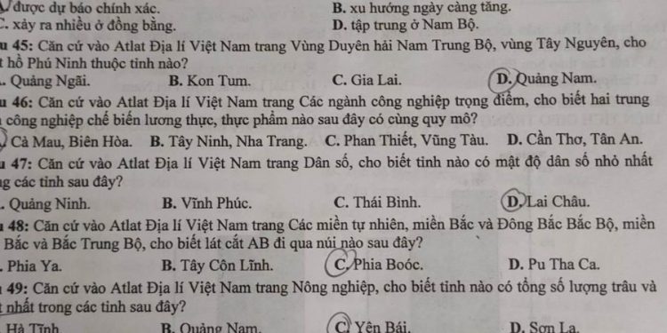 Đề thi địa lý HK2 lớp 12 tỉnh Nam Định năm học 2022 2023