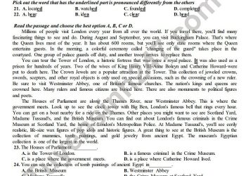 Đề thi tiếng anh lớp 10 cuối học kì 2 năm học 2020-2021-Trường THPT Đoàn Thượng