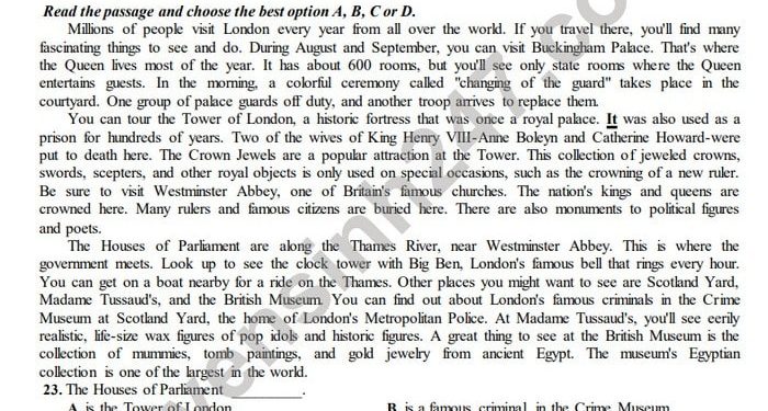Đề thi tiếng anh lớp 10 cuối học kì 2 năm học 2020-2021-Trường THPT Đoàn Thượng