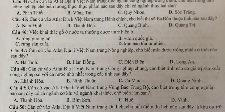 Đề thi khảo sát chất lượng Lớp 12 môn Địa Lý TP Hải Phòng 2023