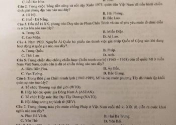 Đề thi khảo sát chất lượng Lớp 12 môn lịch sử TP Hải Phòng 2023
