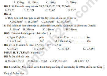 Bộ đề thi cuối học kì 2 môn toán lớp 5 mới nhất 2023
