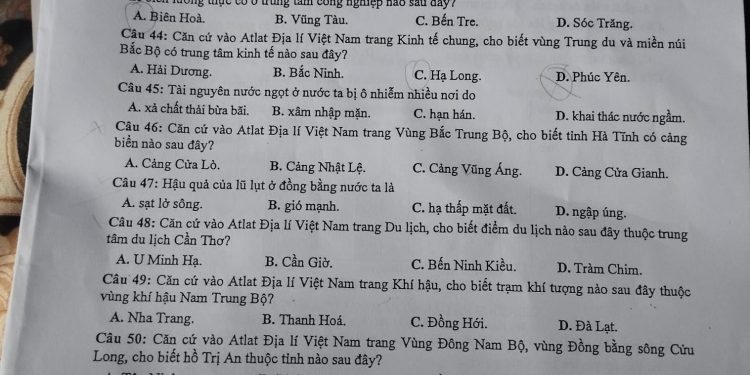 Đề thi thử môn địa lý THPT Quốc Gia 2023 TP Hà Nội có đáp án