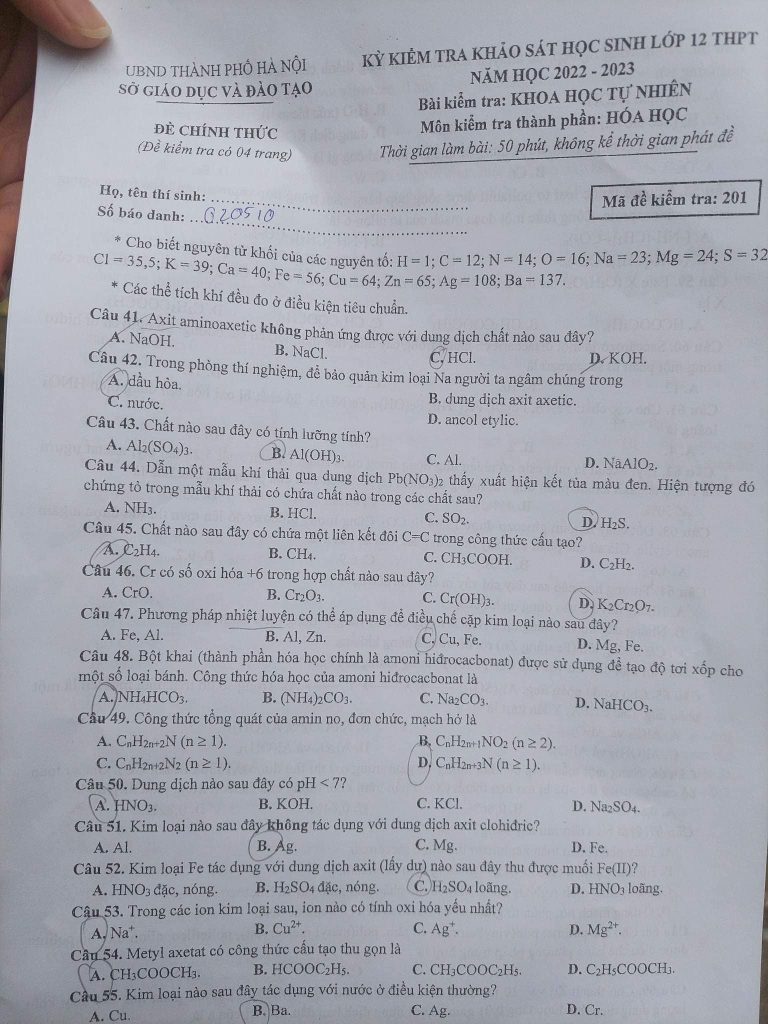 Đề Thi Thử Môn Hóa THPT Quốc Gia 2023 TP Hà Nội Có đáp án