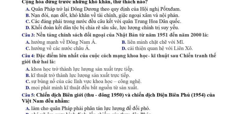 Đề thi thử môn lịch sử THPT Quốc Gia 2023 TP Hà Nội có đáp án