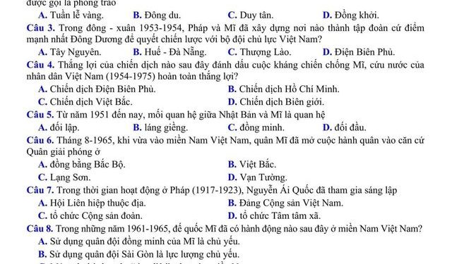Đề thi thử môn lịch sử thpt QG 2023 tỉnh Thừa Thiên Huế có đáp án