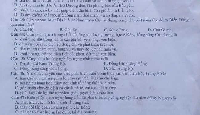 Đề thi thử tốt nghiệp địa lý 2023 THPT Đông Hưng Hà lần 2
