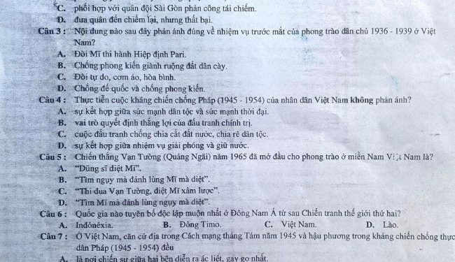 Đề thi tốt nghiệp môn sử 2023 THPT Đông Hưng Hà Lần thứ 2