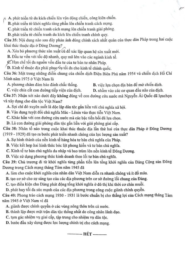 Đề thi KSCL lớp 12 môn lịch sử tỉnh Ninh Bình 2023 có đáp án và file pdf