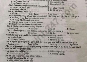 Bộ đề thi địa lý lớp 10 cuối học kì 2