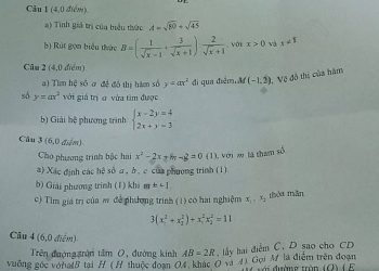 Đề thi tuyển sinh lớp 10 môn toán tỉnh Bạc Liêu 2023
