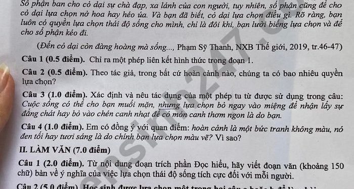 Đề thi tuyển sinh vào lớp 10 môn văn Đồng Nai 2023 có đáp án