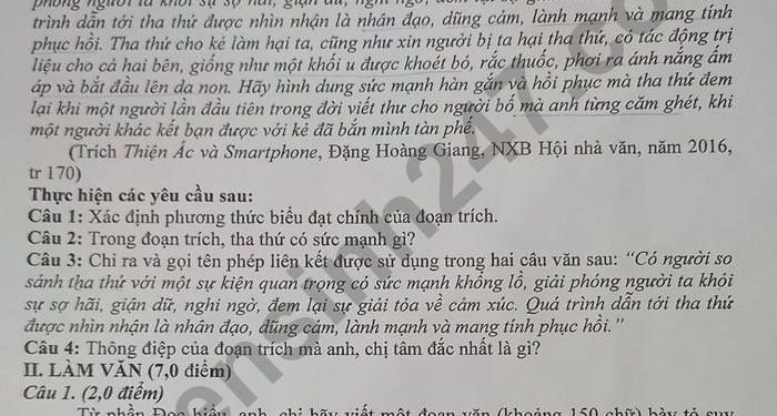 Đề thi tuyển sinh vào lớp 10 môn văn Tiền Giang 2023