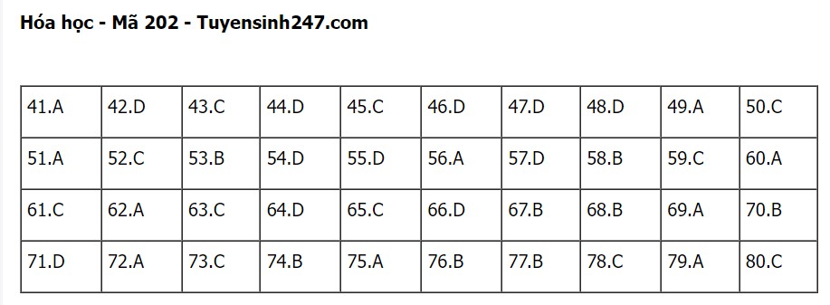 Đáp án mã đề 202