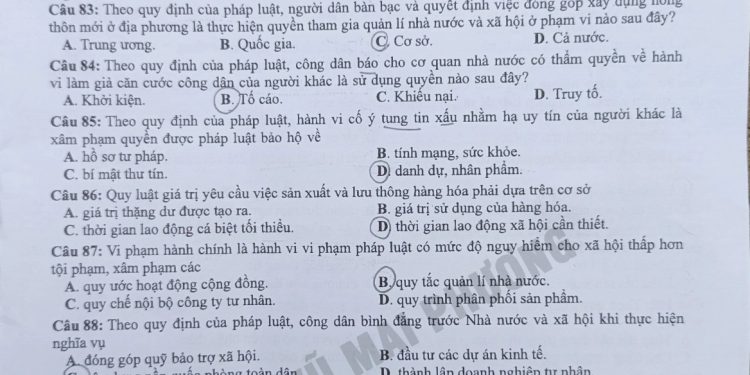 Đề thi môn GDCD THPT quốc gia năm 2023